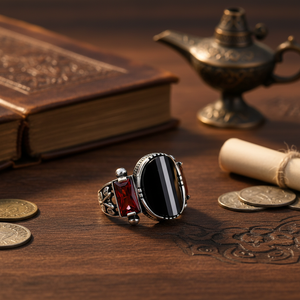 Ottoman Design Oval Cut Onyx with Garnet Stone Ottoman Design <b>Men</b> <b>Rings</b> Authentic <b>Ring</b> Wholesale Handmade 925 Sterling <b>Silver</b> - Product Image 3
