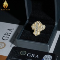 Bague pour homme style Hip Hop, entièrement sertie de diamants colorés en moissanite, en argent 925, motif croix