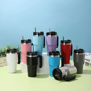 20oz <b>Stainless</b> <b>Steel</b> Vehicle Travel Tumbler Powder Coated Vacuum <b>Cup</b> <b>With</b> Handle <b>Straw</b> for Daily Outdoor - Product Image 2