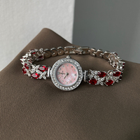 Montre-bracelet pour femme CILOA avec bracelet en cristal rubis, cadran en nacre rose, montre-bracelet à quartz de luxe