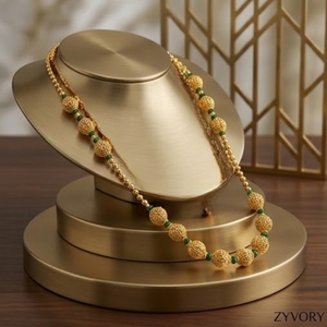 Collar Mala Antiguo de Plata 925 con Detalles de Cuentas Verdes, Cadena Larga Tradicional, Joyería de Regalo de Boda Hindú para Mujer - Product Image 4