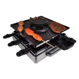 Table de <span class=keywords><strong>raclette</strong></span> carrée pour 8 personnes avec plaque de cuisson électrique 1500W certifiée GS, barbecue amovible pour usage domestique - Product Image 3