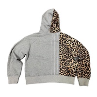 Ensemble de survêtement deux pièces pour homme 2026, 420g, imprimé léopard, avec sweat à capuche court zippé et pantalon de survêtement large, blocs de couleur à trois bandes