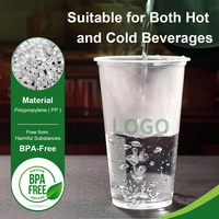 Gobelets en plastique jetables à paroi simple avec logo personnalisé 12oz/16oz/24oz Gobelet PP Boba avec couvercle pour fêtes Milkshakes & Bubble Tea