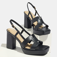 Chaussures décontractées minimalistes noires en PU à talon carré et plateforme découpée en H, à enfiler, avec soutien de la voûte plantaire, pour l'été, le bureau et le quotidien