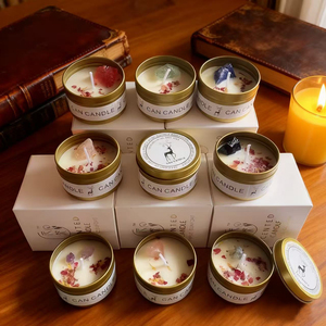 Nến thơm sáp đậu nành có đá pha lê, mùi hương liệu pháp hương thơm, hộp thiếc in logo tùy chỉnh, dùng trang trí nhà cửa - Product Image 5