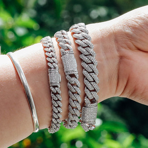 Vente en gros Chaîne cubaine en argent S925 avec diamants VVS 6MM 8MM 10MM 12MM et Bracelet cubain Moissanite style Hip Hop Iced Out, Prêt à l'emploi - Product Image 5