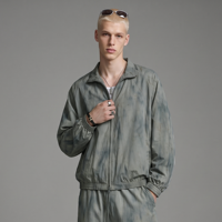 Veste légère tie-dye pour homme avec logo personnalisé, col montant, fermeture éclair, manches raglan, coupe-vent, poignets élastiques, style streetwear