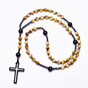 <span class=keywords><strong>Rosario</strong></span> in Occhio di Tigre Dorato e Onice con Croce in Ematite, Collana Lunga per Uomo, Gioiello <span class=keywords><strong>Rosario</strong></span> Cattolico in Pietra Naturale - Product Image 4