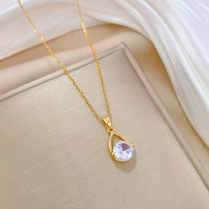 Buddhism 18k Gold Plated Water Droplet Pendant Necklace Women Collarbone <b>Chain</b> - Product Image 5
