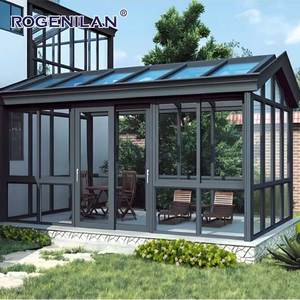 Véranda extérieure Rogenilan à double vitrage en verre trempé, jardin quatre saisons, structure en aluminium autoportante, vérandas inclinées - Product Image 1