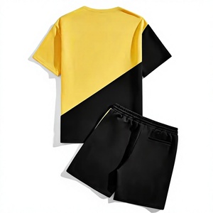 Ensemble T-shirt et short sportif à séchage rapide pour homme, tenue décontractée d'été, noir et jaune, tricoté 100% coton, sérigraphie sans couture - Product Image 3