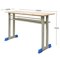 Ensemble pupitre et chaise d'école à hauteur fixe avec double siège, table d'étude à structure en acier avec étagère métallique, mobilier de classe robuste