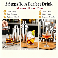 Kit de Barman Professionnel pour Mixologie : Shaker Boston en Acier Inoxydable 304 avec Support en Bois de Bambou et Poignée