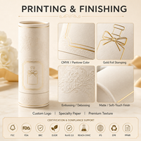 Caja de Cartón Rígido de Lujo con Tubo de Papel Cilíndrico para Perfume, Vela, Cosmético, Regalo, con Estampado en Relieve Dorado, Tamaño Personalizado