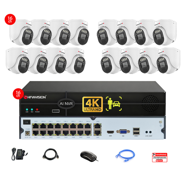 16ch Nvr 16x8MP Outdoor Audio PoE IP Cameras 4K 8MP Metal Dome AI Human Vehicle Detection 25FPS Home Security Camera System PoE
