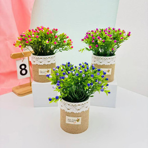 Mini-pots de fleurs artificielles en lin avec grain de jasmin, hauteur 17 cm, pour la décoration de la maison, du jardin et des mariages, plantes en pot, ornements - Product Image 2