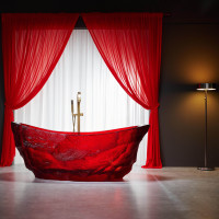 Baignoire en résine transparente de style européen de luxe, écologique, autoportante, fonction de trempage, drain intégré, utilisation intérieure pour salle de bain