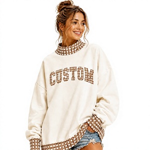 Fabricant professionnel de sweat-shirts à col montant pour femmes, manches longues, logo brodé, vêtements décontractés, couleur unie, service OEM - Product Image 1