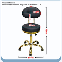 Tabourets de Luxe Noirs et Dorés pour Techniciennes Ongulaires, Tabouret Rond de Salon, Petit Tabouret de Luxe pour Esthéticiennes avec Selle et Support Dorsal