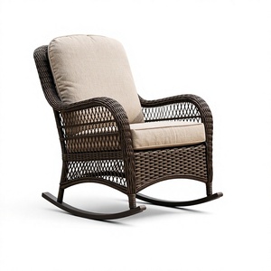 Fauteuil à bascule de jardin moderne et durable en rotin avec coussins beiges – Mobilier d'extérieur pour patio, jardin, parc et villa - Product Image 1