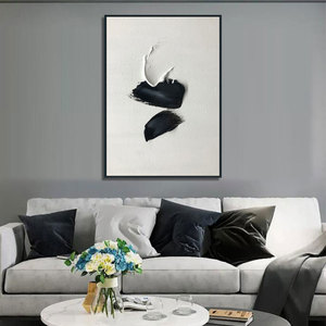 Tranh sơn dầu trừu tượng đen trắng hiện đại tối giản thủ công, tranh treo tường trang trí nhà cửa có khung, tranh vẽ trên vải - Product Image 4