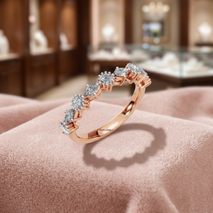 Bague demi-éternité de luxe en or 10K 14K 18K ou argent 925 935, plaquée rhodium, avec diamant de laboratoire taille marquise, pour femme, idéale pour un mariage - Product Image 1