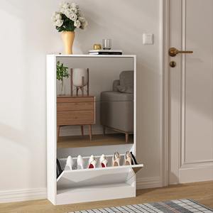 Design personnalisé, moderne, blanc, 3 niveaux, organisateur <span class=keywords><strong>fermé</strong></span>, étagère à chaussures en bois ultra mince et rabattable, armoires à chaussures avec miroir - Product Image 6