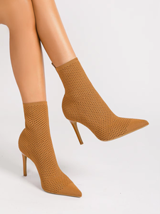 Bottines confortables en tricot de style occidental pour femmes, sans lacet extensible pour vêtements décontractés et de bureau, bottes de cowboy longues pour la saison d'automne - Product Image 4