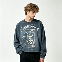 Sweat-shirt à manches longues CROW HOUR, style vintage, délavé, effet usé, graphisme gothique, streetwear, en coton