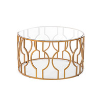 Table à manger contemporaine en verre de luxe avec miroir, en fer forgé doré de style nordique, table basse
