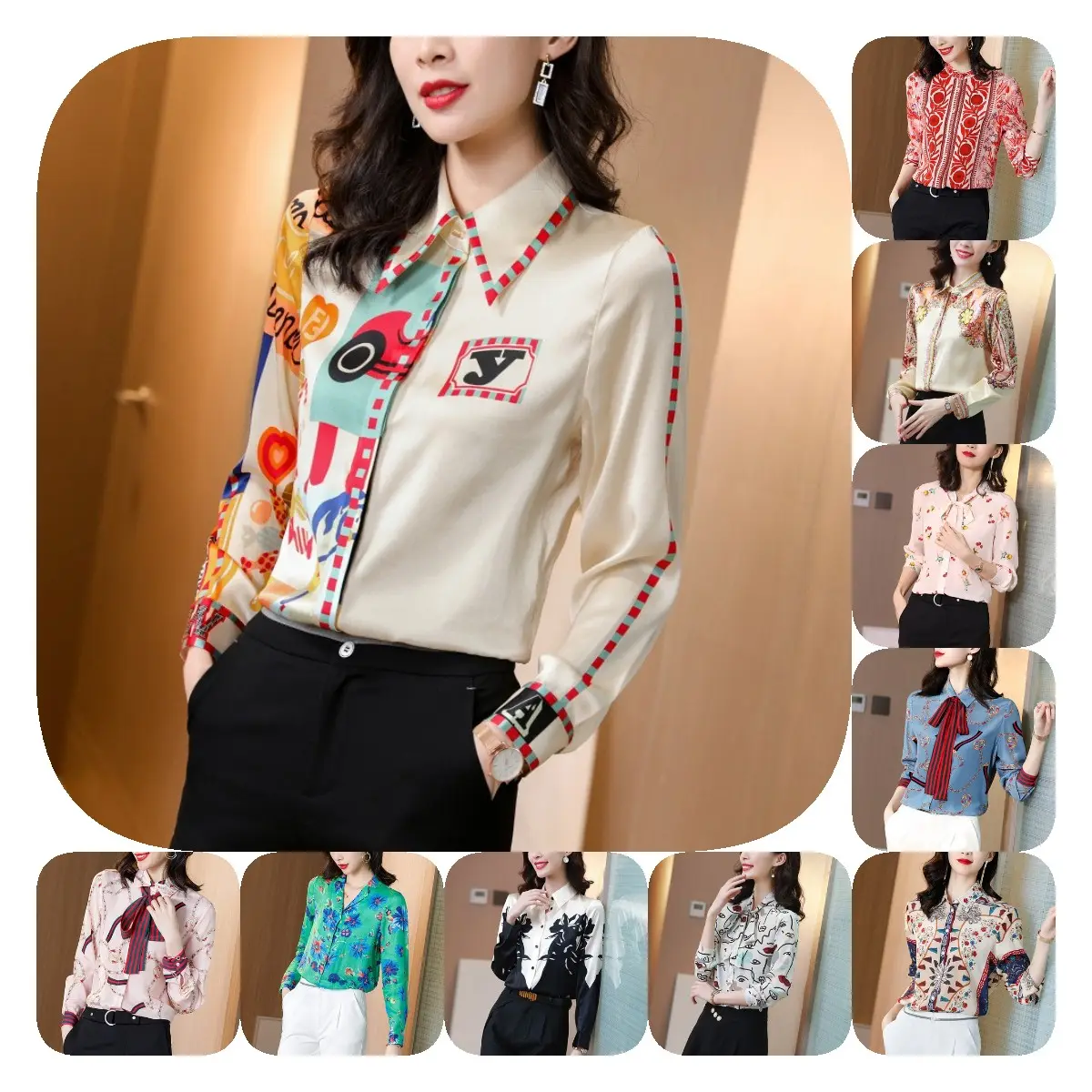 Made in China new printed long sleeve blouse women's casual top