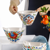 Ensemble de bols ronds en céramique émaillée écologiques à double poignée pour servir des fruits, des salades, des nouilles lors de fêtes, compatibles micro-ondes et lave-vaisselle