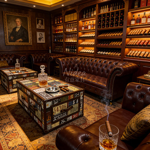 Divano Chesterfield in Vera Pelle Stile Industriale Americano per Hotel e Caffè, Set da 1, 2, 3 Posti, Combinazione per Soggiorno - Product Image 2