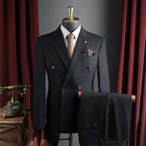 I testimoni dello sposo del matrimonio <span class=keywords><strong>doppiopetto</strong></span> <span class=keywords><strong>blu</strong></span> da uomo <span class=keywords><strong>gessato</strong></span> tailleur tailleur stile britannico Plus Size cerniera realizzata in viscosa 340 grammi - Product Image 2