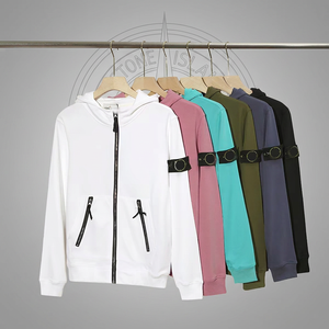 Blouson à capuche coupe-vent classique en coton 100% brodé, style décontracté automne, pour homme - Product Image 1