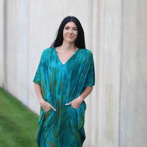 Boho Maxi <b>Dress</b> V-Neck Three Quarter Sleeve Tie Dye Cotton Loose Fit Summer Casual <b>Dress</b> With Slit Hem <b>Kaftan</b> <b>Dress</b> For Women - Product Image 2