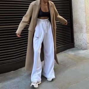 Pantalones de Verano de Algodón OEM para Mujer, Pantalones Plisados con Abertura, 100% Algodón French Terry, Pantalones Deportivos de Pierna Ancha y Cintura Alta para Mujer - Product Image 6