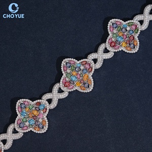 กำไลข้อมือรูปใบโคลเวอร์สี่แฉกประดับมอสซาไนต์หลากสีแบบ Iced Out ได้รับการรับรองจาก GRA เงินแท้ 925 สำหรับผู้หญิงผู้ชาย เครื่องประดับรูปดอกไม้ - Product Image 5