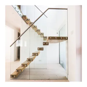 Prima in stock floating staircase house project wooden stair floating staircase with glass