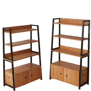 Étagères de présentation modernes en bois réglables à plusieurs niveaux du sol au plafond, armoires ménagères à 3 niveaux avec porte d'armoire - Product Image 1