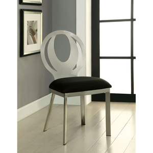 DB Contemporary Sillas de comedor de 2 piezas Marco de metal plateado con asiento de microfibra negro y respaldo ovalado Plata/gris con acento negro - Product Image 1