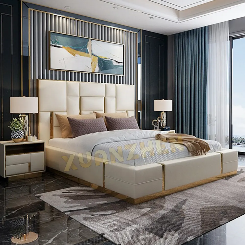 Bedroom furniture single queen double king luxury modern bed frame design metal sofa beds metal wooden beds
