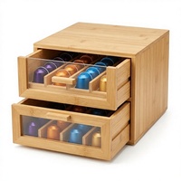 Organizador de Cápsulas de Café de Bambú con Ventana Acrílica, Cajón Doble, Caja de Almacenamiento y Exhibición para 36 Cápsulas Nespresso