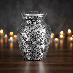 Urna Funeraria de Metal para Adultos y Mascotas, con Patrón de Cruz, Ecológica, Biodegradable, para Guardar Cenizas, Artesanía India - Product Image 3