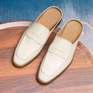 Mocassins pour hommes en cuir véritable à bout fermé, chaussures décontractées classiques blanches - Product Image 1
