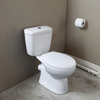 WC en céramique européen deux pièces avec siphon en P, double chasse d'eau, sans bride, cuvette de toilette à chasse d'eau descendante