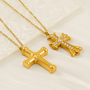 <b>Cross</b> Pendant Necklace Stainless Steel Gold Plated With Diamond Inlay For Women Fashion Jewelry Gift Clavicle <b>Chain</b> - Product Image 1