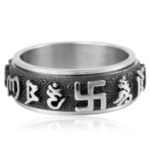 yunnique <b>Titanium</b> Steel Rotating <b>Ring</b> Six Syllable Mantra Men's Index Finger Jewelry Silver Color Geometric Design Gift Occasion - Product Image 4