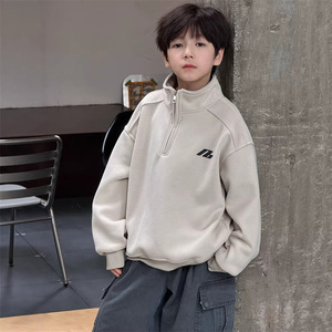 Pulls en coton pour garçons, nouvelle collection printemps ; Modèles coréens à manches longues doublés, lettres unies pour enfants de 8 ans - Product Image 3